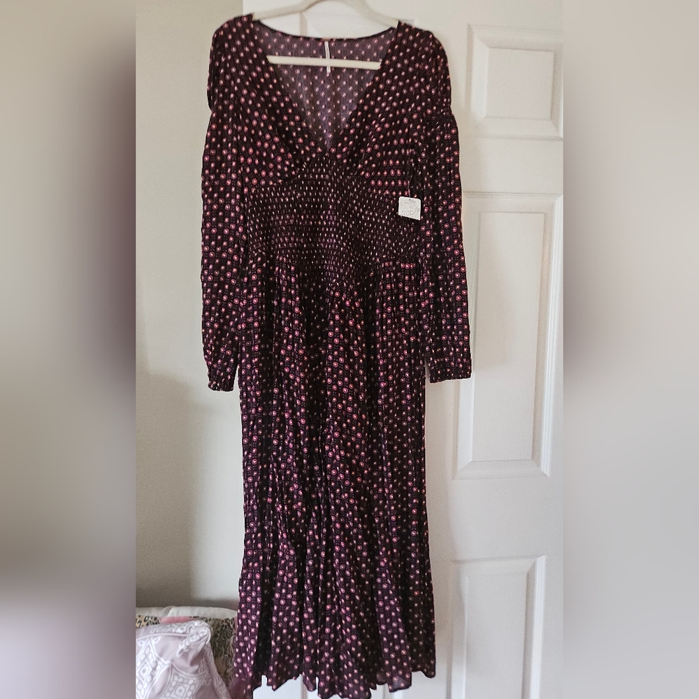 Free People Indigo Child Maxi Dress NWT (Black/Burgundy, Small)